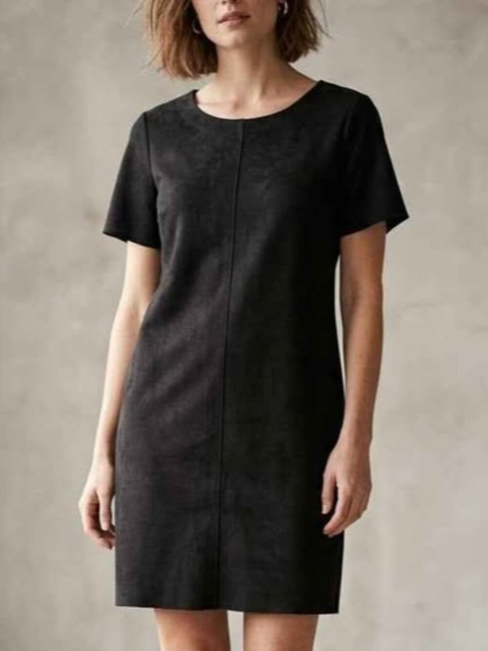 Contemporaine Simons Black Faux Suede Short Sleeve Shift Dress Size 8